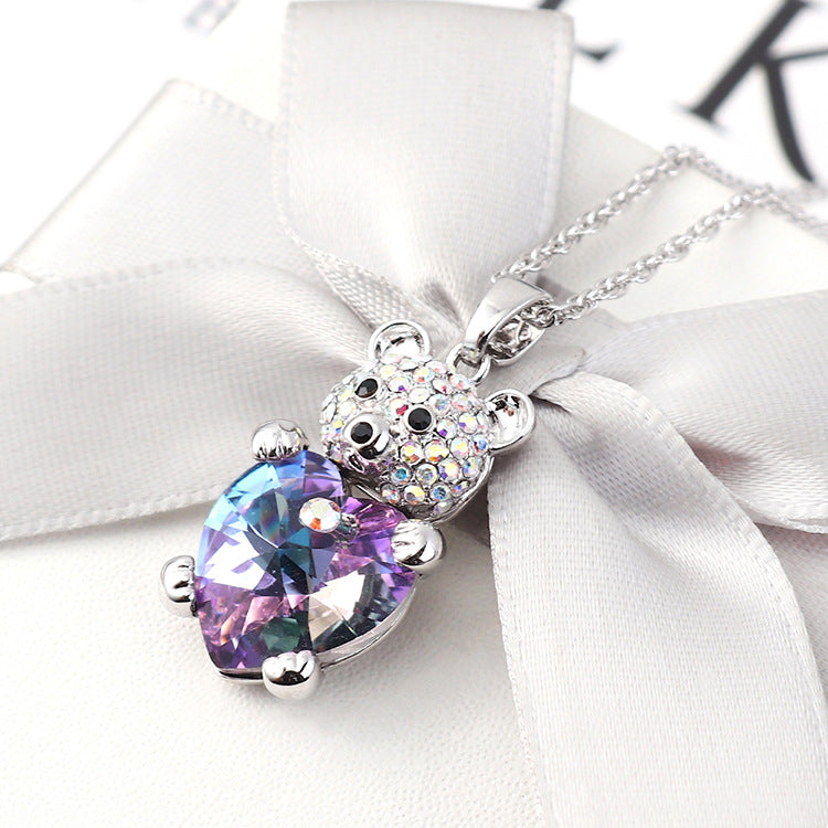 Bear Crystal Heart Necklace