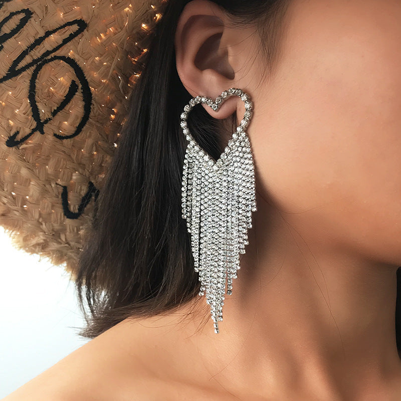 Brilliant Heart Tassel Earrings