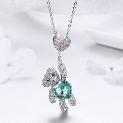 Bear Holding On Heart Necklace