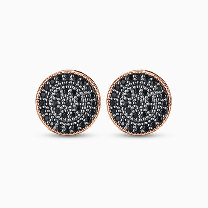 Black Rose Circle Stud Earrings