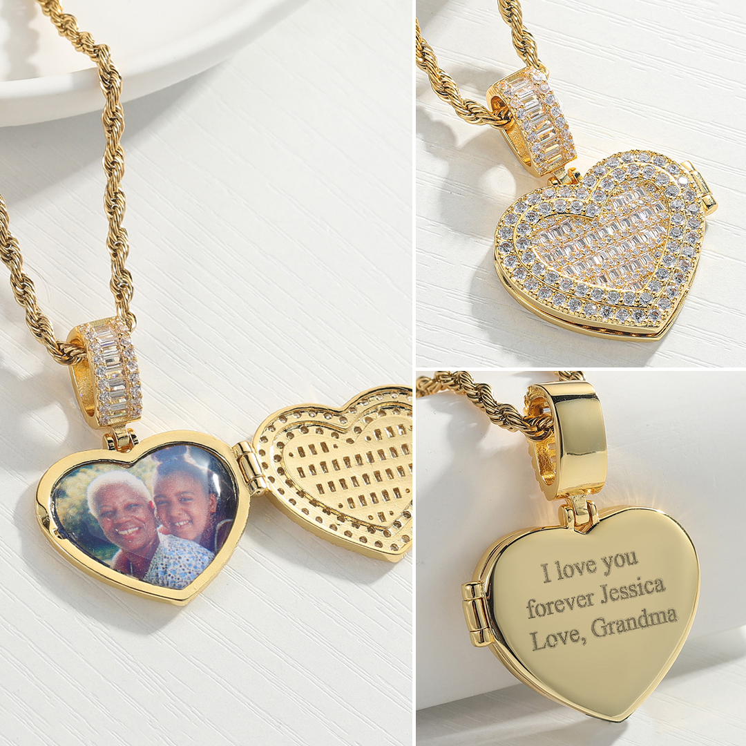 Sparkling Heart Locket With Personalized Photo Necklace