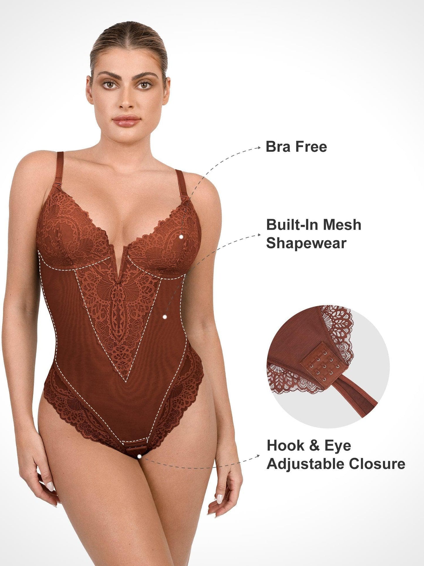 Deep-V Neck Lace Thong Bodysuit