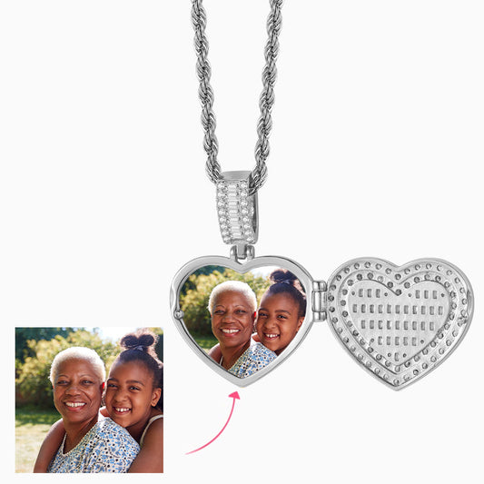 Sparkling Heart Locket With Personalized Photo Necklace